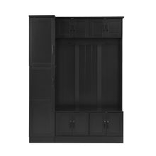 Load image into Gallery viewer, Tall Hall Tree With Shoe Storage, 4 In 1 Entryway Bench With 6 Cabinets, 4 Coat Hooks &amp; Adjustable Shelf For Hallway - Black
