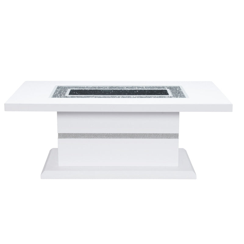 52" Wood And Faux Crystal Pedestal Coffee Table - White