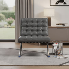 Load image into Gallery viewer, Faux Leather Stainless Steel Folding Lounge Chair - Dark Gray / Silver
