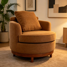 Load image into Gallery viewer, Rotatable Round Barrel Accent Chair With Adjustable Headrest - Orange / Dark Brown
