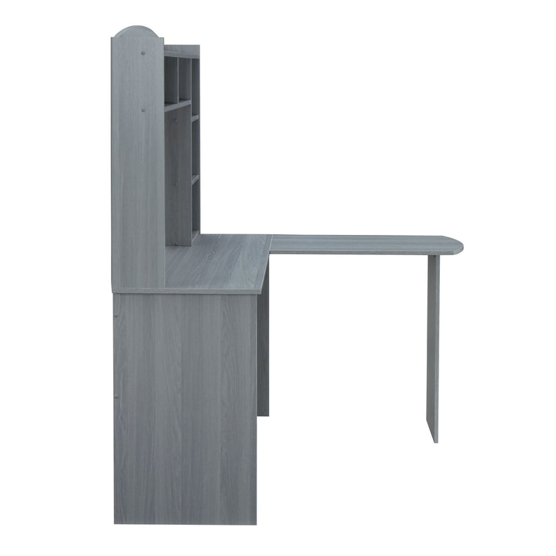 L Shape Computer Desk With Hutch - Gray