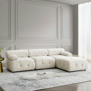 Modular Sectional Sofa, Button Tufted Designed and DIY Combination,L Shaped Couch with Reversible Ottoman, Beige Velvet