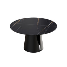 Load image into Gallery viewer, Modern Artificial Stone Round Carbon Steel Base Dining Table, Can Accommodate 6 People - Black
