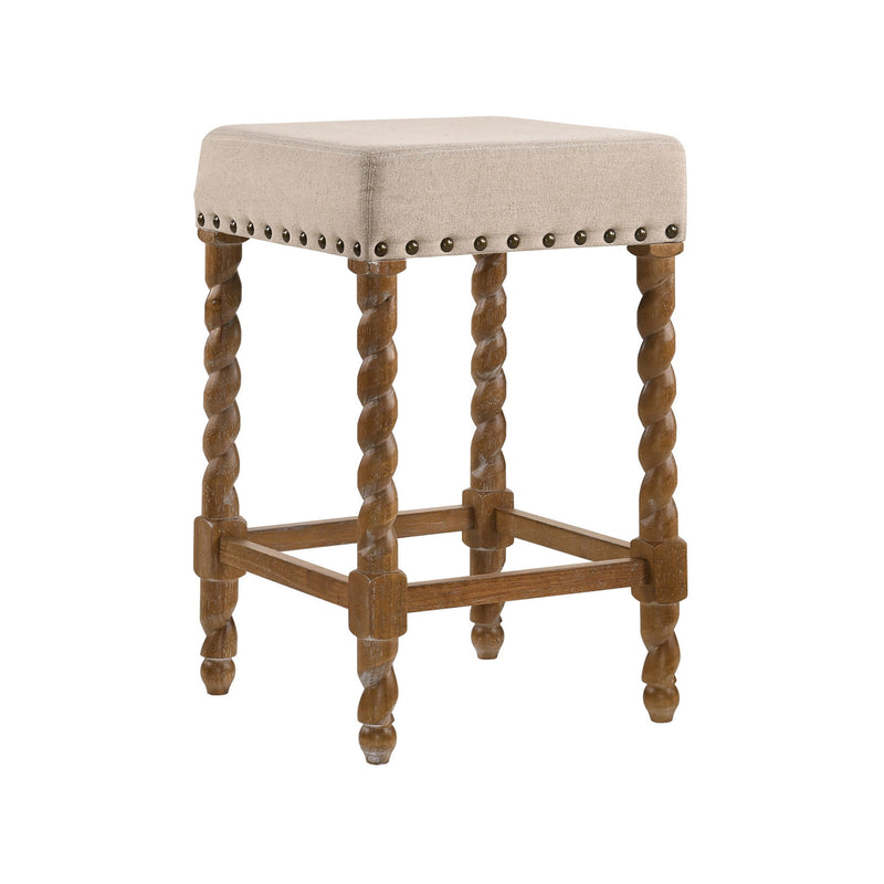 Faux Leather And Solid Wood Backless Counter Height Bar Chair - Cream And Natural