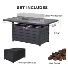 Load image into Gallery viewer, Rectangular Propane Fire Pit Table With Burner, Lava Rock, Waterproof Cover
