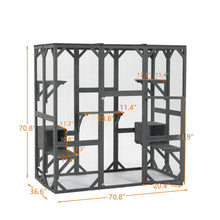 Load image into Gallery viewer, Outdoor Cat House Wooden Catio Enclosure With Cover - Large Cat Cage With Jump Platforms And Condos, Weatherproof - Gray
