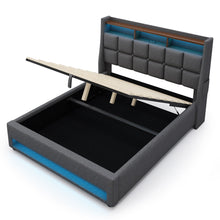 Load image into Gallery viewer, Platform Bed With Hydraulic Storage, LED Lighting &amp; Charging Station
