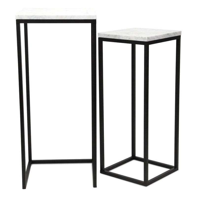 Marble And Steel Square Frame Nested Tables (Set of 2) - White And Black