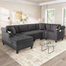 Load image into Gallery viewer, U Shaped Sectional Sofa, Corner Living Room Couch With Built In Cup Holders, Storage, USB Ports
