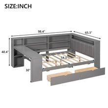 Load image into Gallery viewer, Platform Bed With Storage Shelves, Drawers, Charging Station, LED, Desk
