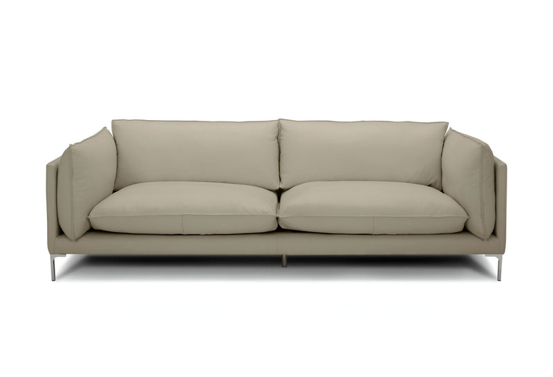 Top Grain Leather Sofa With Silver Legs - Taupe