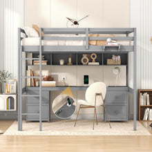Load image into Gallery viewer, Loft Bed With Desk, Cabinets, Drawers, Charging Station And Bedside Tray
