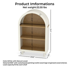 Load image into Gallery viewer, Arched Small Bookcase, Storage Cabinet, Bookshelf With 3 Shelves For Living Room - Oak / White

