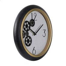 Load image into Gallery viewer, Faux Leather Analog Exposed Gear Round Wall Clock - Black / Gold / White
