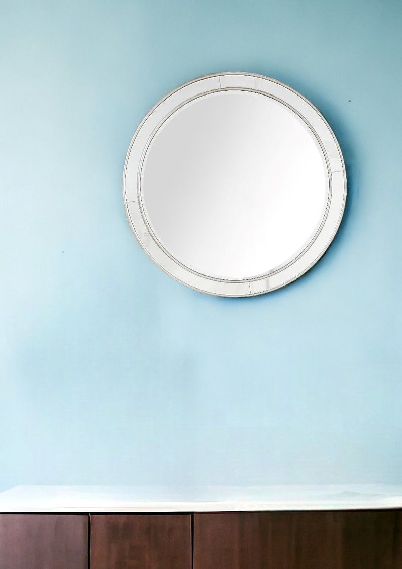 36" Round Framed Accent Mirror - Silver