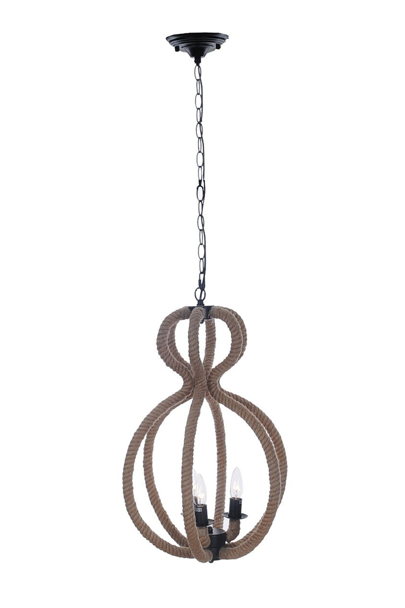 Iron And Rope Three Light Ceiling Light - Natural / Black