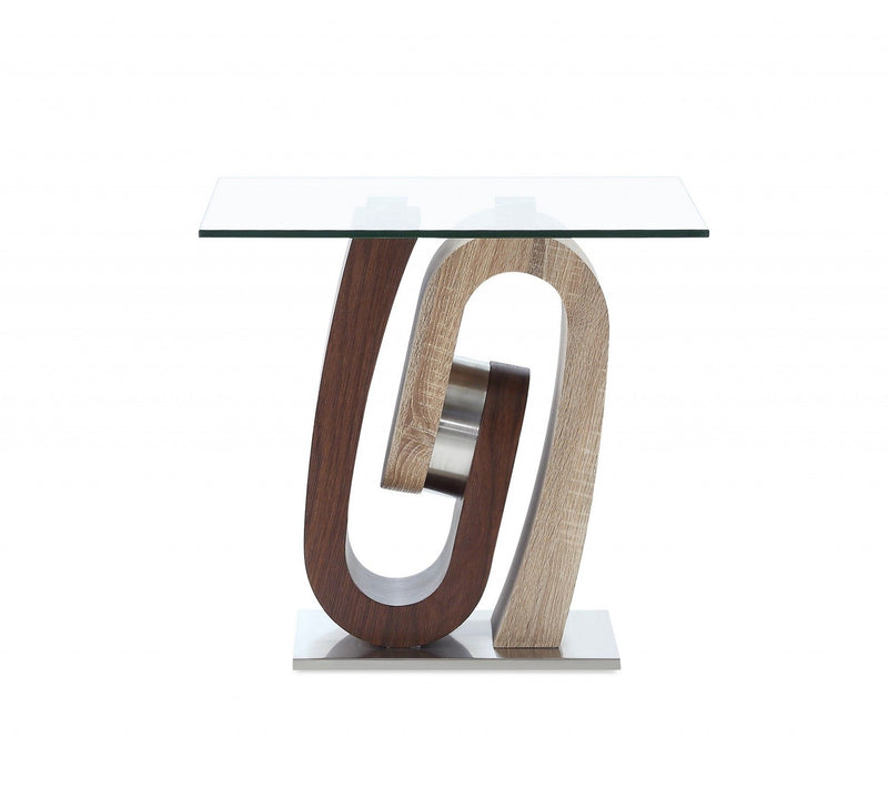 Glass Square End Table - Walnut, Oak And Clear