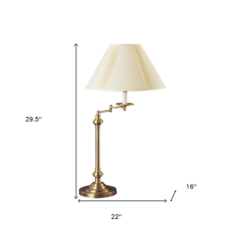 Metal Table Lamp With Off-White Empire Shade - Bronze