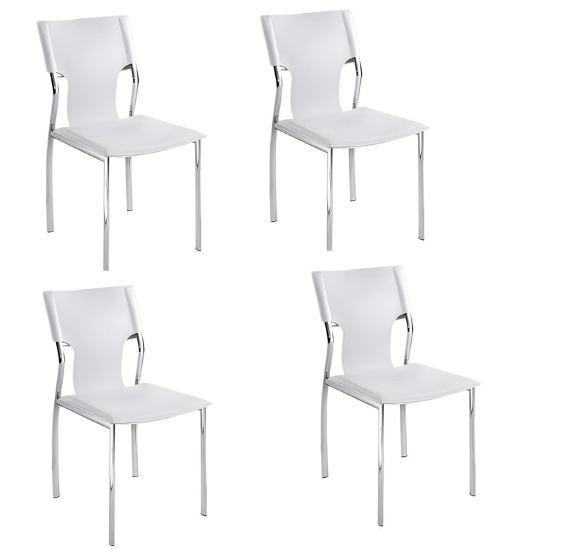 Leather Dining Side Chairs (Set of 4) - White / Silver