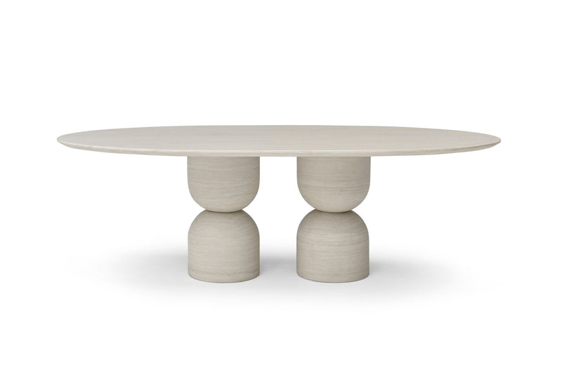 Marble Double Pedestal Base Oval Dining Table - Beige