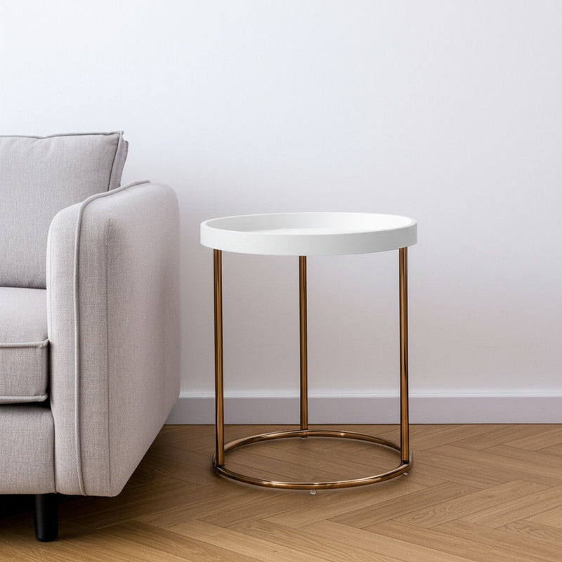 Round End Table - Copper And White