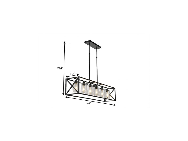 Kitchen Island Six Light Wrought Mercury Flush Chandelier With Shades - Black