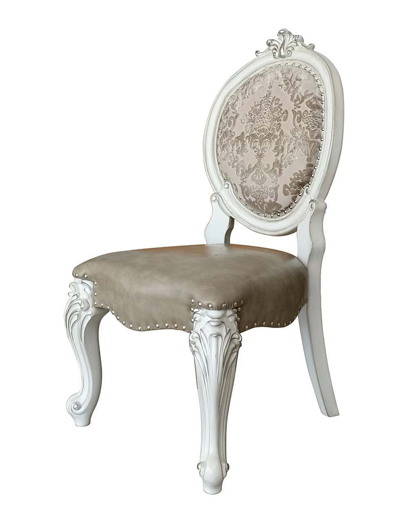 Upholstered Faux Leather Solid Wood King Louis Back Dining Side Chairs (Set of 2) - Gray