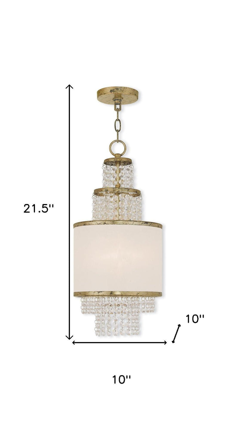 Two Light Metal Dimmable Chandelier With Shades - Gold / Clear / Off White