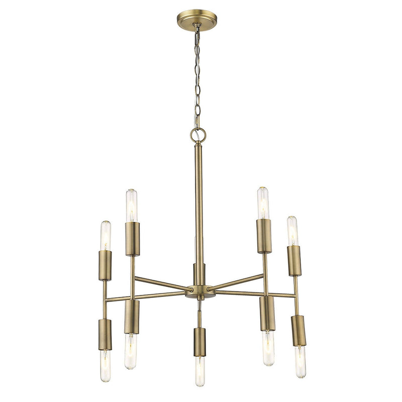 Candle Style Ten Light Metal Dimmable Chandelier - Brass