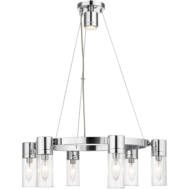 Six Light Metal Dimmable Chandelier With Shades - Silver / Clear