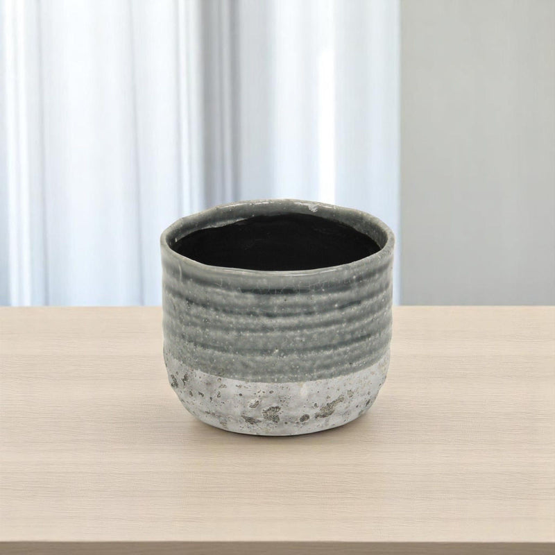 Two Toned Round Pot Planter (487422) - Gray