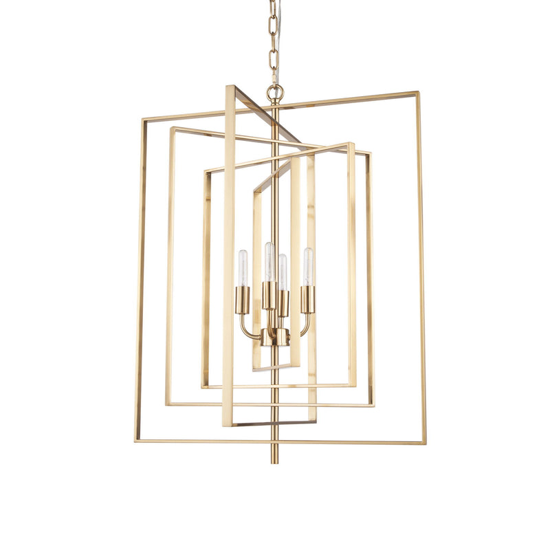 Antiqued Geometric Four Light Metal Dimmable Chandelier - Antiqued Gold