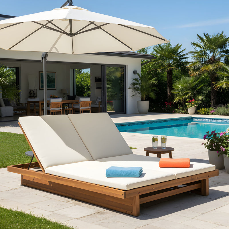 Double Sunlounger With Adjustable Backrest - Beige