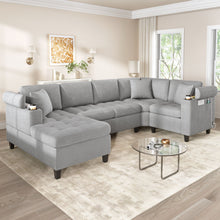 Load image into Gallery viewer, U Shaped Sectional Sofa, Corner Living Room Couch With Built In Cup Holders, Storage, USB Ports
