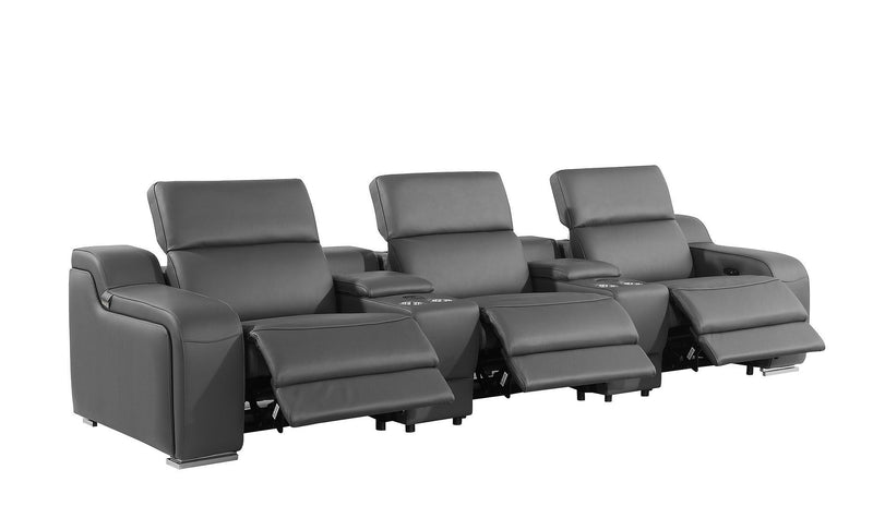 129" Italian Leather Reclining USB Sofa - Dark Gray
