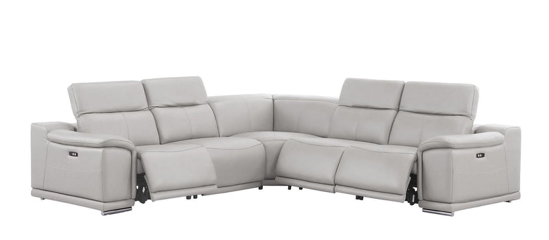 Leather Modular L Shaped Five Piece Corner Sectional - Ash / Gray