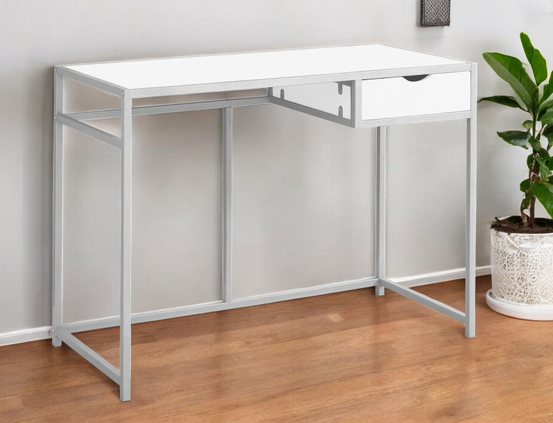 20" x 42.3" x 30" Computer Desk - White And Silver