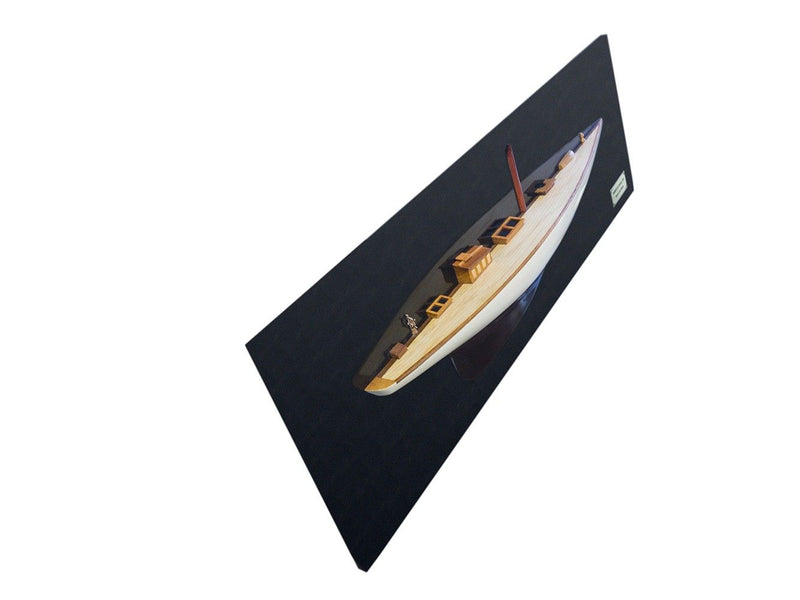 Hand Painted Shamrock V Yacht Half-Hull Model Boat - Black / White