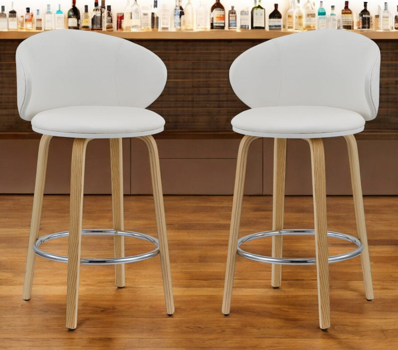 Faux Leather And Metal Low Back Counter Height Bar Chairs (Set of 2) - White And Brown