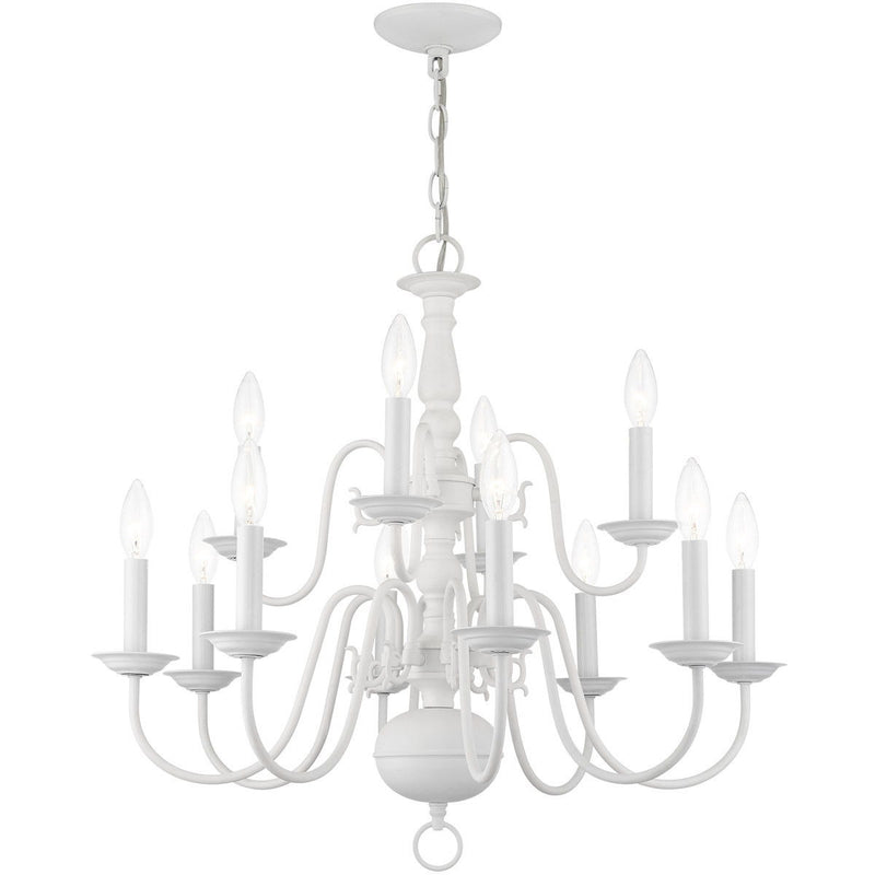 Twelve Light Dimmable Chandelier With Shades - White