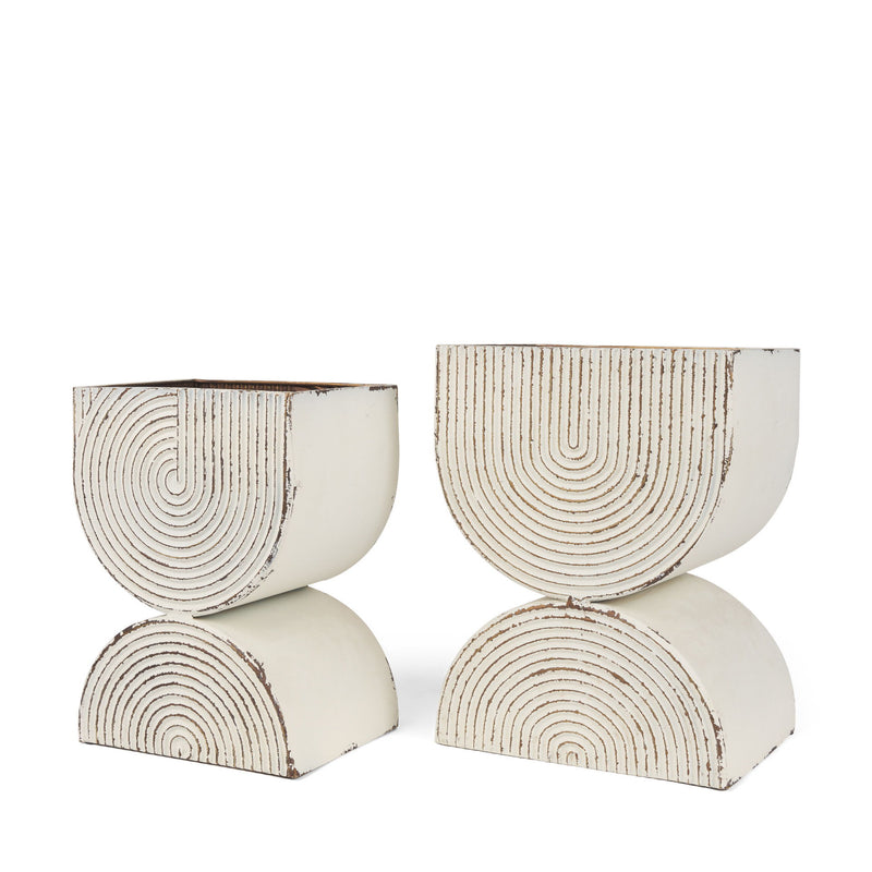 Geometric Rectangular Pot Planters (Set of 2) - Gold / Off White