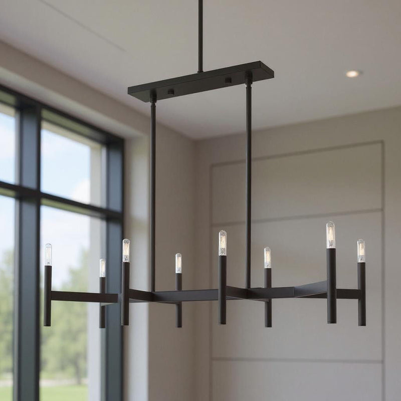 19" Eight Light Dimmable Chandelier With Shades - Bronze