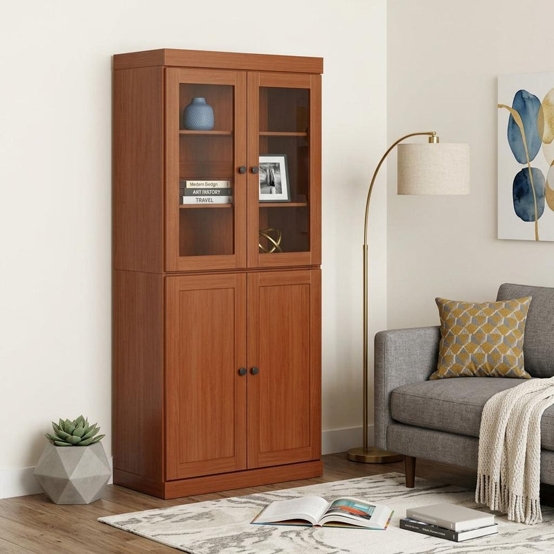 Solid Wood Adjustable Six Tier Library Bookcase With Four Doors (751506) - Coffee