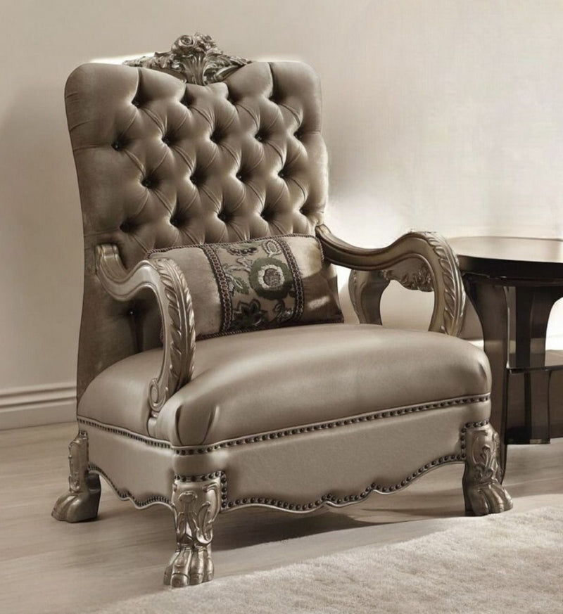 Velvet Tufted Arm Chair - Bone And Gold