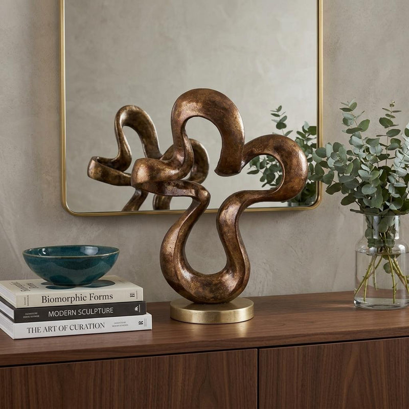 Aluminum Hand Painted Modern Abstract Sculpture - Bronze And Gold