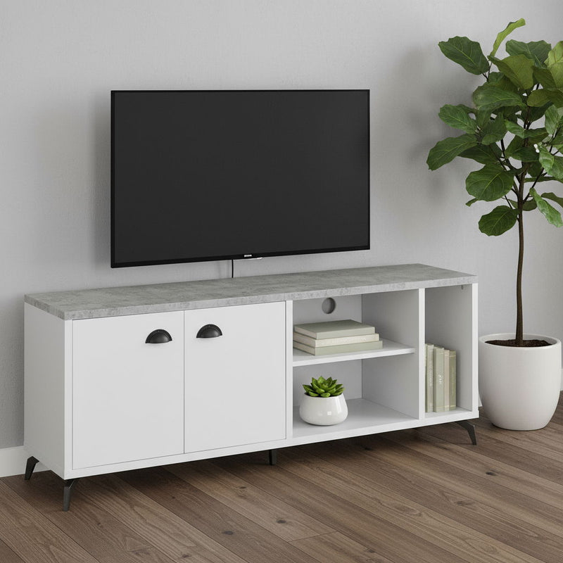 Cabinet Enclosed, Storage TV Stand - White