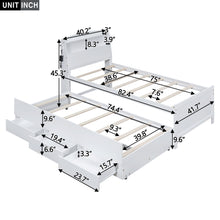 Load image into Gallery viewer, Twin Size Platform Bed with Storage LED Headboard, Twin Size Trundle and 3 Drawers, White
