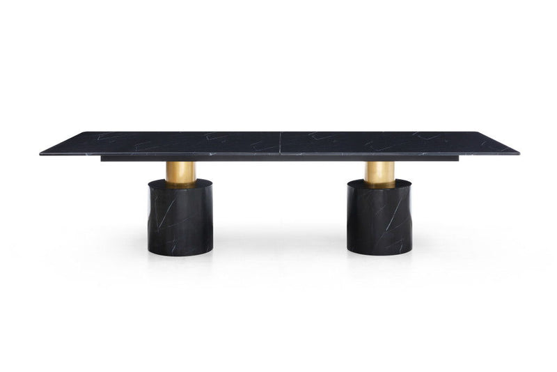 Marble Double Pedestal Base Dining Table - Black