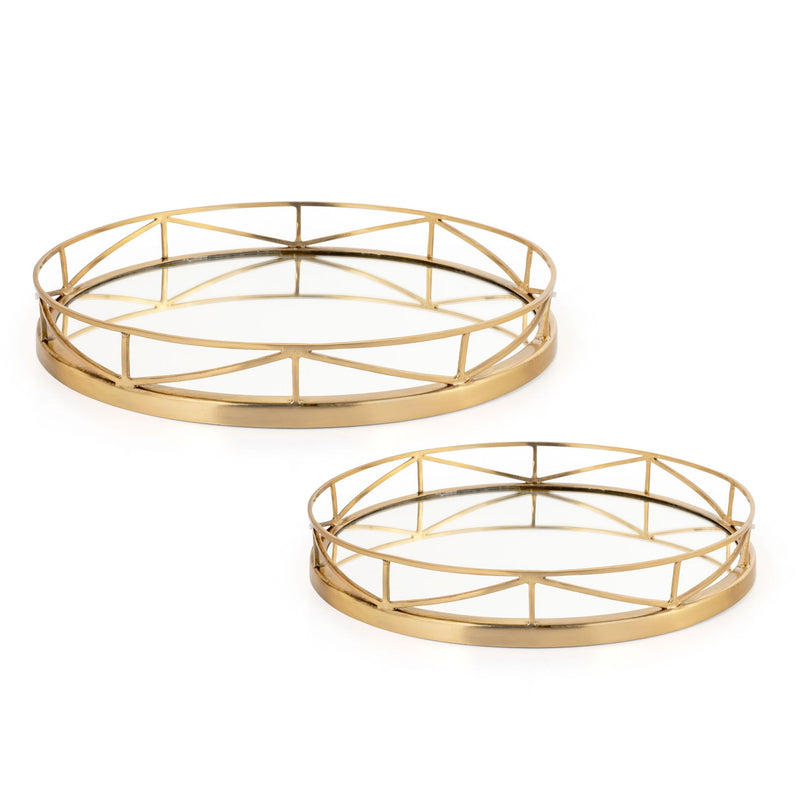 Solid Wood Round Vanity Tray (Set of 2) - Gold