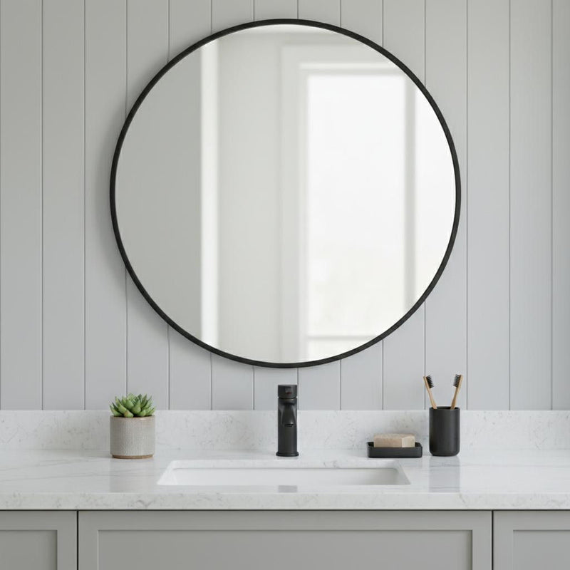 Metal Round Framed Bathroom Vanity Mirror - Black
